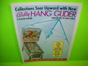 HANG GLIDER 1977 Original Pinball Machine Flipper Game Flyer Vintage Retro Art