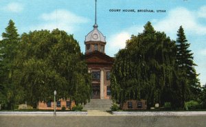 Vintage Postcard 1930's Court House Brigham Utah UT Pub. Ogden News