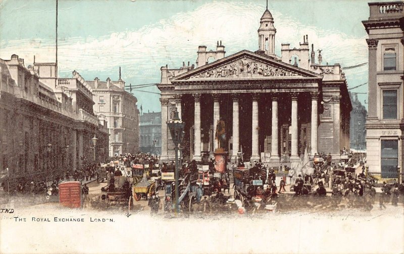 A242 England 1905 Royal Exchange London Carriages Double Decker vintage postcard