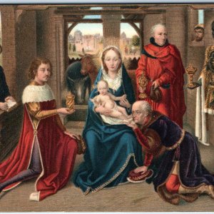 c1900s Bruges Belgium Adoration of Magi Memling Religious Painting Catholic A346