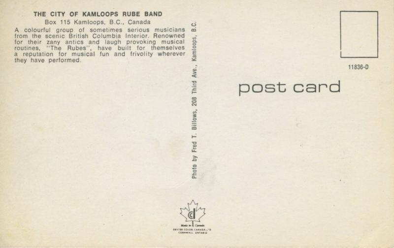 Rube Band Kamloops BC The Rubes Postcard