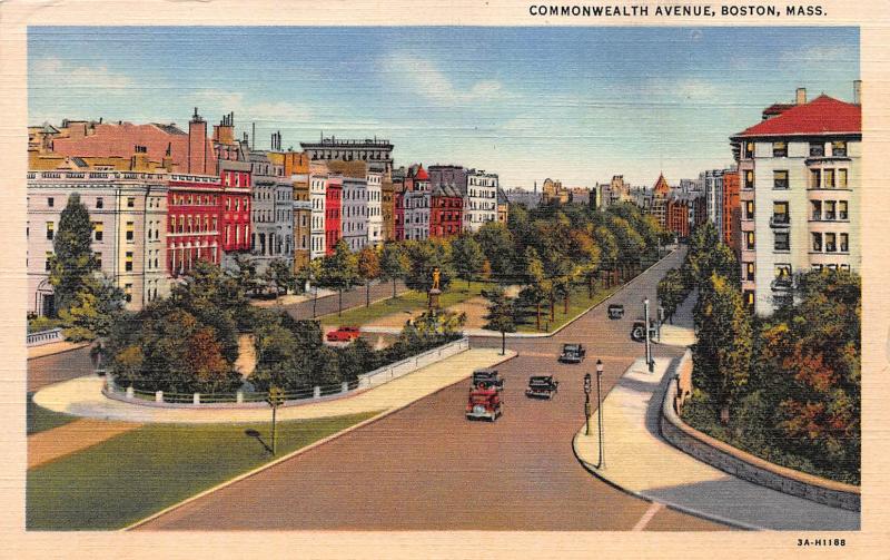 Commonwealth Avenue, Boston, Massachusetts, Early Linen Postcard, Unused