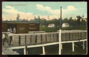Loading cotton on railway. M.K.&T rail car. 1912 message. Vidalia, LA cancel