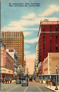 postcard FL - Main and Adams Streets, Looking West, Jacksonville, Kress, theatre