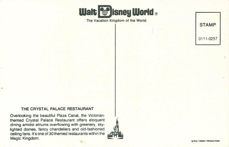 Walt Disney World  0111-0257, Crystal Palace Restaurant, WDW,Vintage Postcard