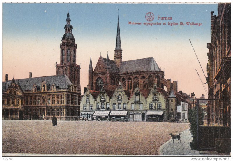 FURNES, West Flanders, Belgium, 1900-1910's; Maisons Espagnoles Et Eglise St....
