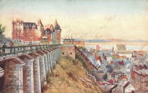 Vintage Postcard Chateau Frontenac And Lower Quebec From Dufferin Terrace Canada