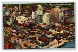 Vintage 1940's Postcard Aerial View of Downtown Area Detroit Michigan