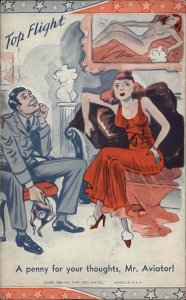 WWI RISQUE Man on Date Sexy Nude Portrait Antique Postcard