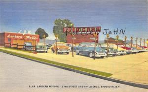 Brooklyn NY L. J. R. Lantern Motors Used Cars Dealership Linen Postcard