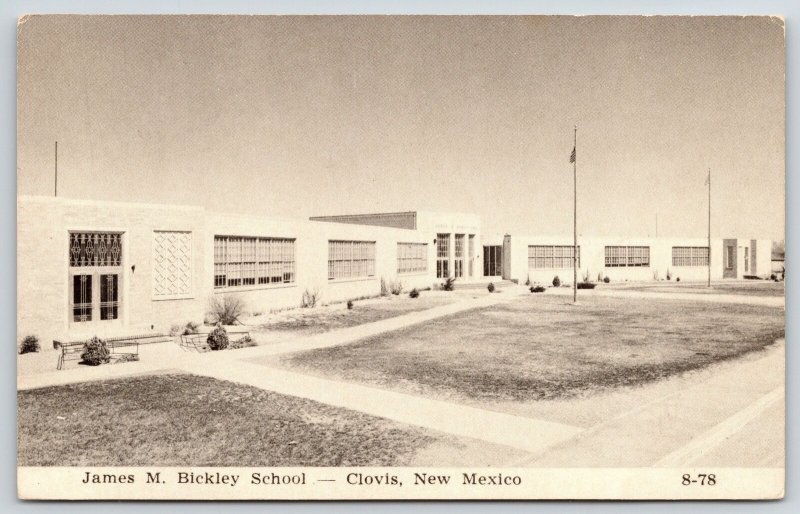 Clovis New Mexico~James M Bickley School~Spanish Art Deco Architecture~B&W 1964 