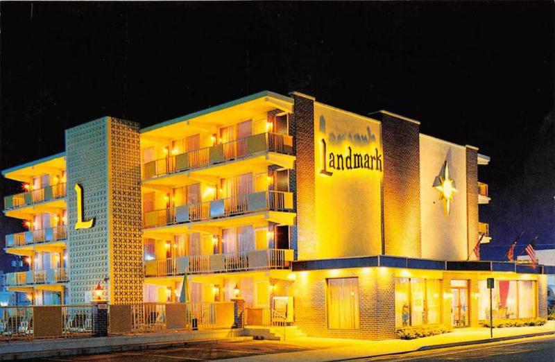 New Jersey Wildwood   Landmark Motel lighted at night