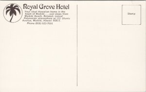 Royal Grove Hotel Waikiki Hawaii HI Uluniu Avenue Unused Postcard G44