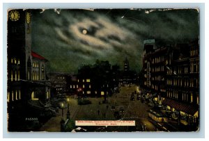 1914 Main Street, South of Front Street at Night Worcester MA Posted Postcard