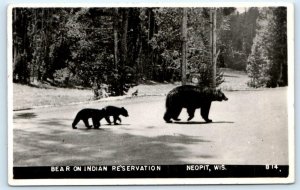 RPPC NEOPIT, WI Wisconsin ~ BEARS on INDIAN RESERVATION  1948 Postcard