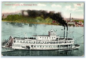 1909 Steamer Columbia Mississippi River Iowa IA Vintage Antique Posted Postcard