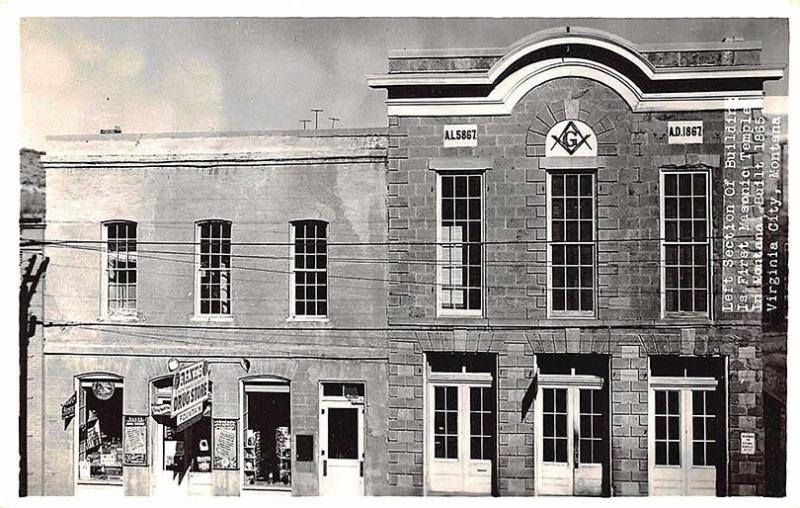 Virginia City MT Masonic Hall Rank's Drug Store Street View RPPC Postcard