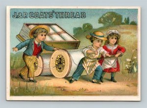 1881 J&P Coats Children Pulling Cart Needle Thread Number Chart Trade Card