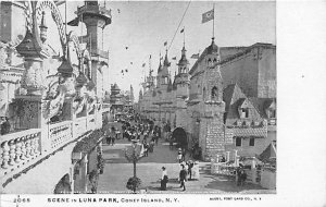 Scene in Luna Park Coney Island, NY, USA Amusement Park Unused glitter on card