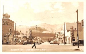 Winnemucca NV Bridge Street Movie Theatre Sierra Beer Sign Old Cars RPPC