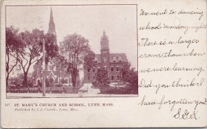 Lynn MA St Mary's Church and School c1907 Postcard H33