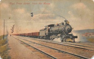 COAL TRAIN DIRECT FROM THE MINES OHIO / PENNSYLVNIA POSTCARD 1913