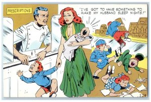 c1930's Woman With Naughty Children Nurse Prescription Humor Vintage Postcard