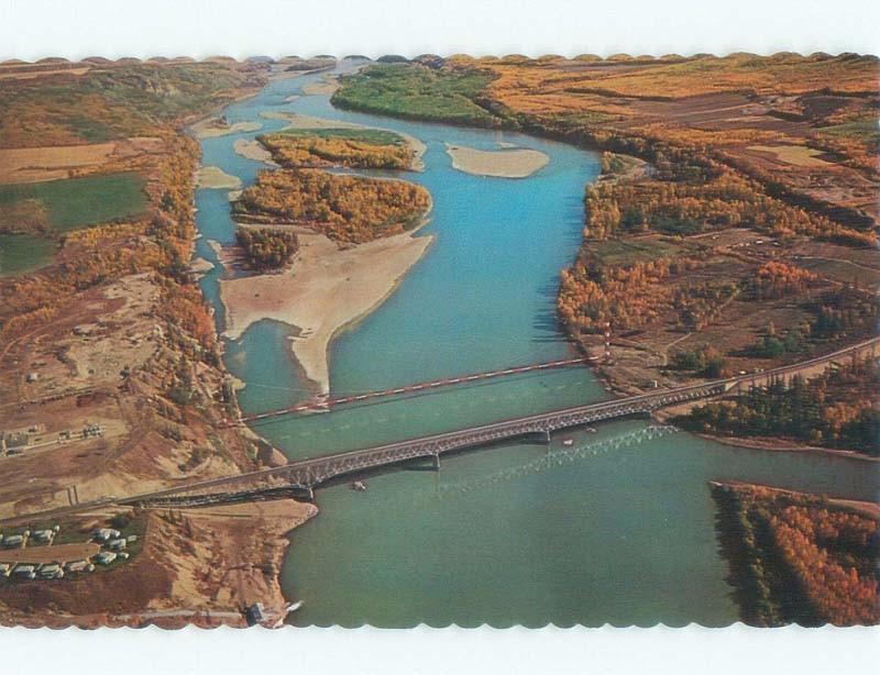 Unused Pre-1980 AERIAL VIEW Taylor Flats & Dawson Creek & Fort St. John BC d3386