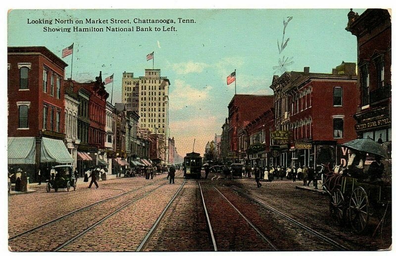 Chattanooga Tennessee Postcard Market Street Hamilton Drug Streetcar #75900