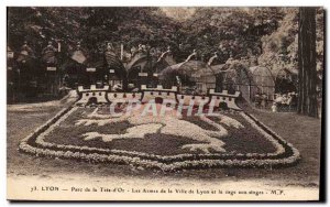 Old Postcard Lyon Park Tete d & # 39Or Arms of the city and cages with monkey...
