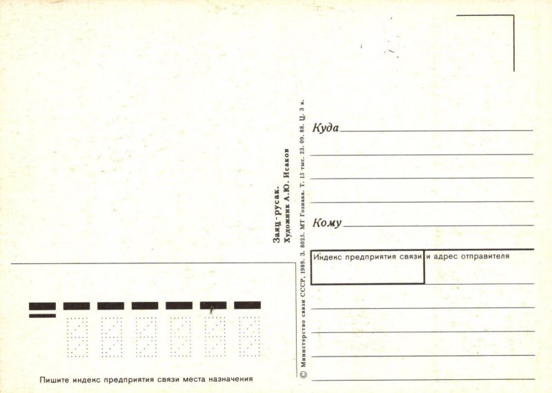 Animals Postcard -  Soviet Union Stamp, Wild Hare  RR22699