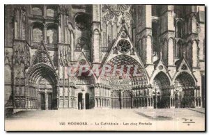 Old Postcard Bourges La Cathedrale The five Portaile