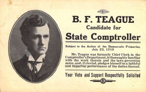 1910 B.F. Teague, Democrat Candidate for Texas State Comptroller,Ad,Old Postcard