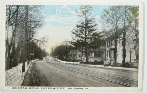 1922 ANTIQUE POSTCARD - RESIDENTIAL SECTION WEST BROAD STREET QUAKERTOWN PA