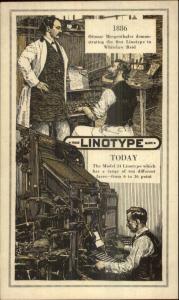 Printing History LINOTYPE Occupation Printers 1886 and 'Today' c1910 Postcard