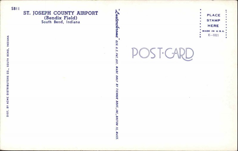 South Bend Indiana IN Airport St Joseph County Airport c1960s Postcard