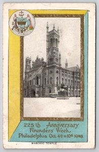 Philadelphia PA 1908 225th Anniversary Founder Week Masonic Temple Postcard B48