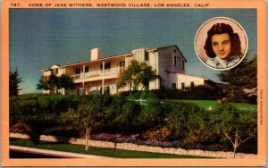 Vtg 1930s Home of Jane Withers Actress Westwood Village Los Angeles CA Postcard