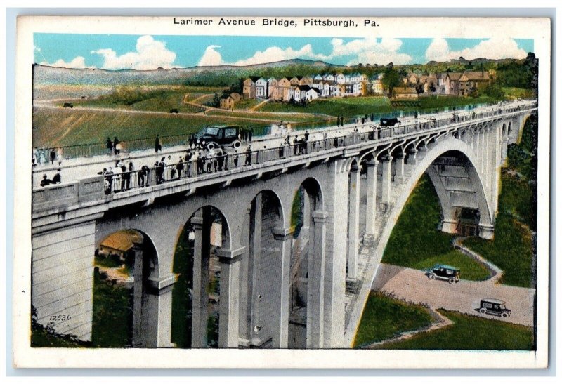 c1940 Larimer Avenue Bridge Classic Cars Street Pittsburgh Pennsylvania Postcard 