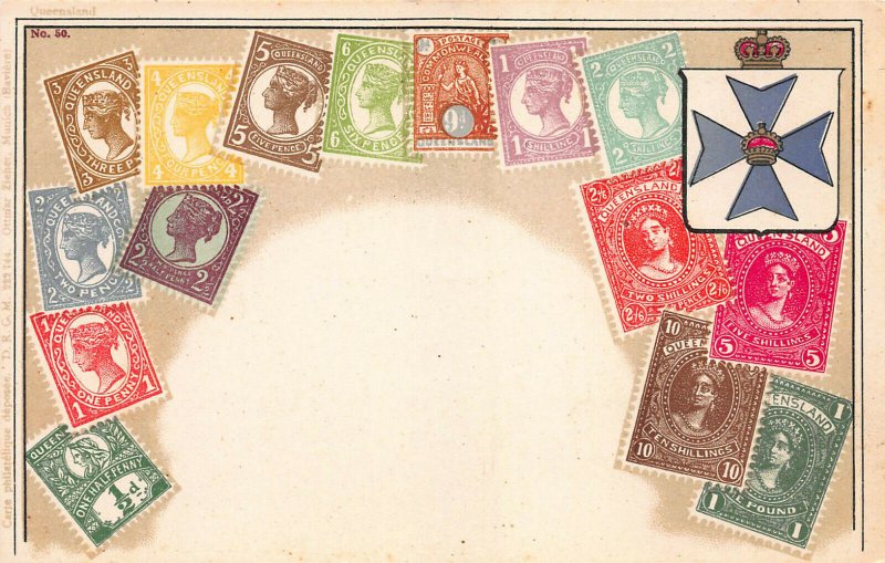 Queensland Stamps on Early Postcard, Unused, Published by Ottmar Zieher