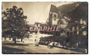 Old Postcard Kirche Unterseen Car has dog