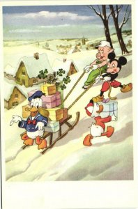 PC DISNEY, DONALD, MICKEY MOUSE AND HUEY DUCK, Vintage Postcard (b35889)