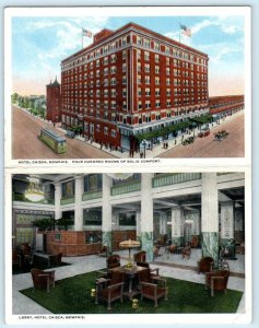 Double Postcard MEMPHIS, Tennessee TN ~ Roadside HOTEL CHISCA & Lobby c1920s