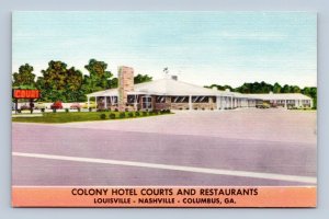 Colony Hotel Courts Motel and Restaurants Columbus Georgia UNP LInen Postcard P3