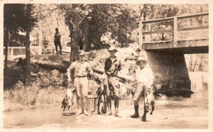 Vintage Postcard Men with Their Fish Catch Fly Fishing Stream RPPC Real Photo