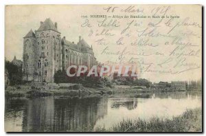 Old Postcard Solesmes Benedictine abbey and banks of the Sarthe