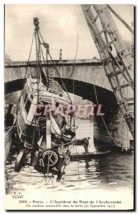 Old Postcard The Paris Crash Bridge L Archeveche A motor bus in the Seine Sep...