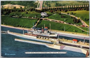 1951 Cutter Going Through Government Locks Seattle Washington WA Posted Postcard
