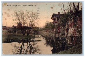 Rockford Illinois IL Postcard Swiss Cottage And I. C. Depot Scene 1915 Antique