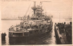 Japanese Imperial Navy Cruiser Mikasa in Harbor  c1910s RPPC Faulkner